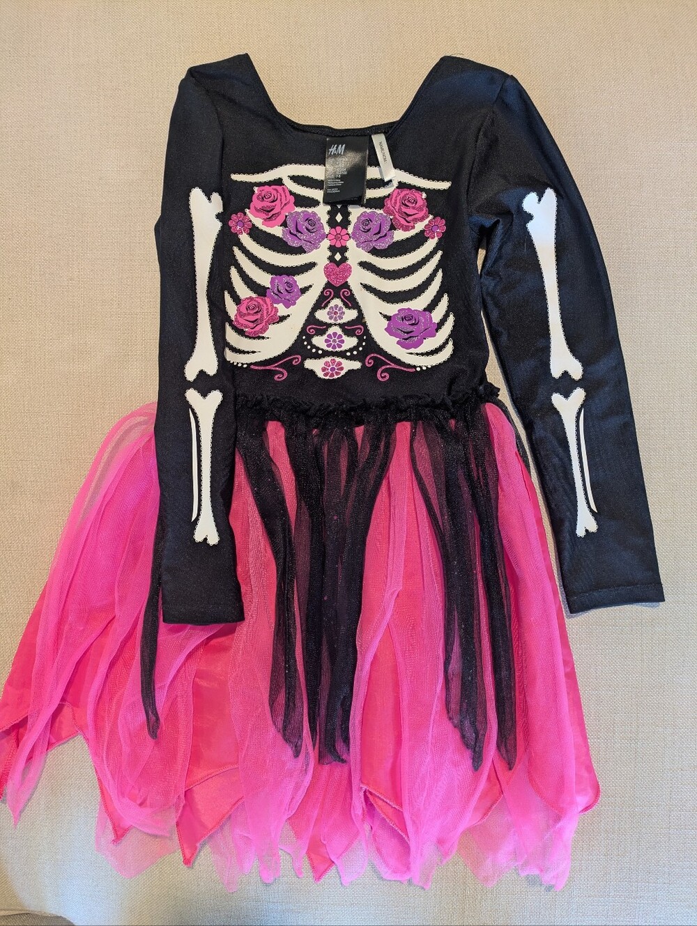 H&M Black Dress with Pink & Purple Skeleton Floral Tulle Skirt
